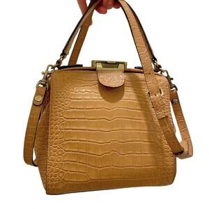 Patricia Nash Nela Croc Embossed Leather Frame Satchel Biscuit Top Handle Bag